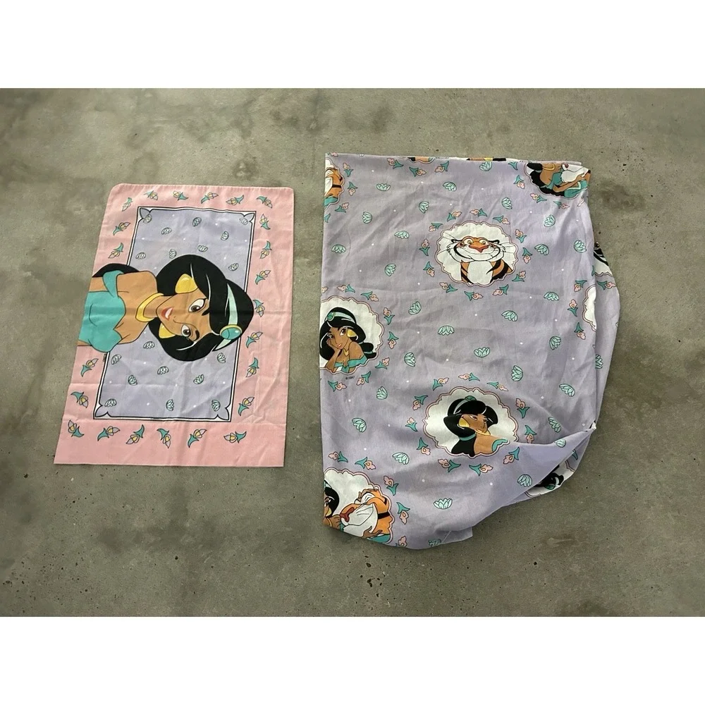 Vintage Disney Aladdin Jasmine & Rajah Twin Fitted Sheet Pillowcase GUC